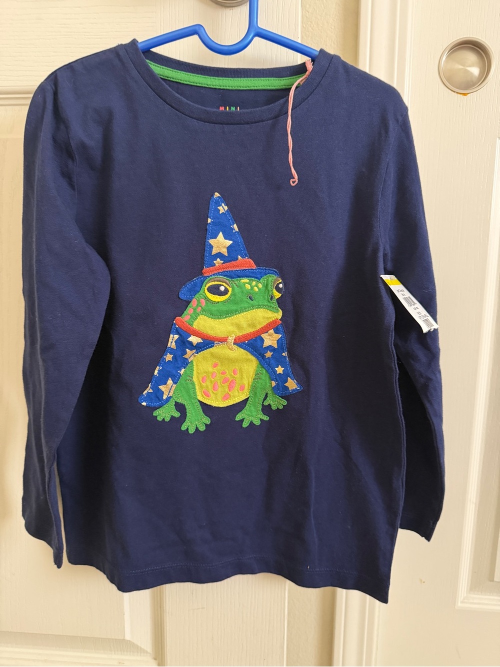 Mini Boden Boys Wizard Frog Applique Shirt Size 6-7Y Navy Long Sleeve Tee